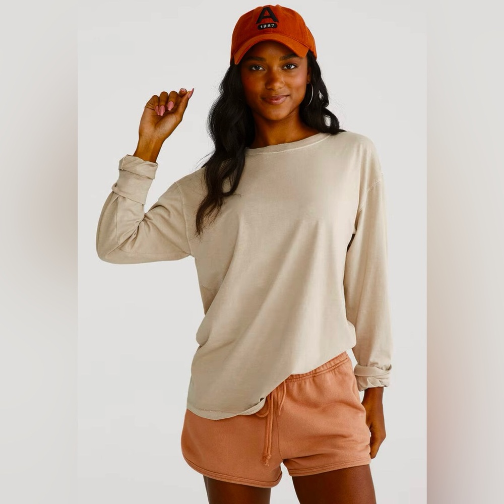 Aeropostale Long Sleeve Washed Loose Fit Oversized Distressed Crew Tee Size L